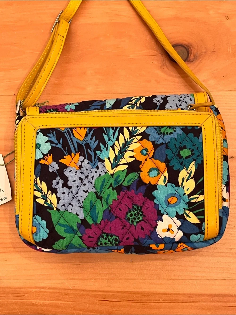 NWT Vera Bradley Midnight Blues Patricia Crossbody Purse Floral Yellow Turn Lock